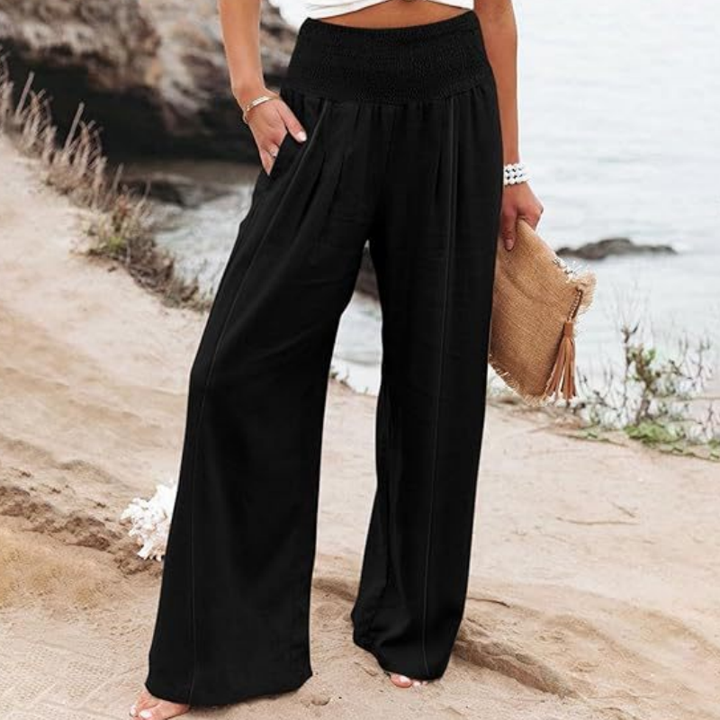 Women’s Casual Solid Elastic Wide-Leg Pants