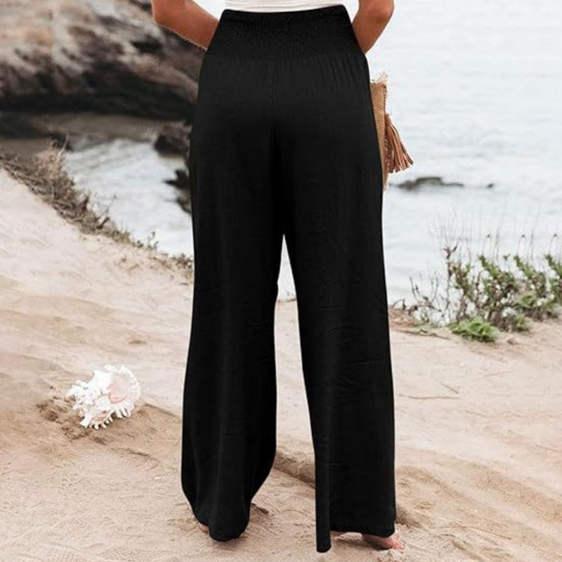 Women’s Casual Solid Elastic Wide-Leg Pants