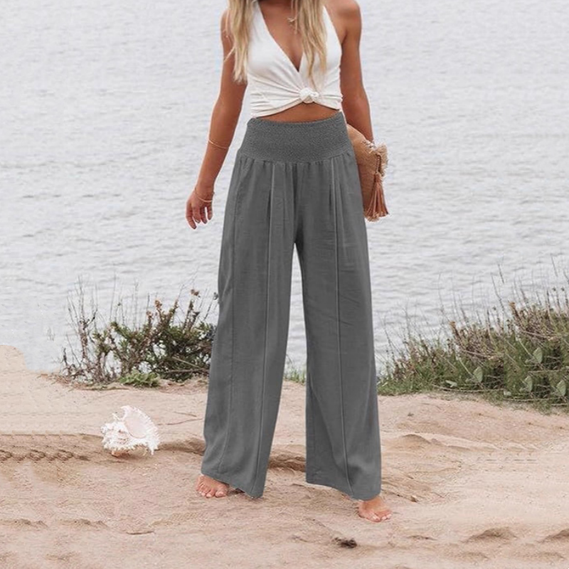 Women’s Casual Solid Elastic Wide-Leg Pants
