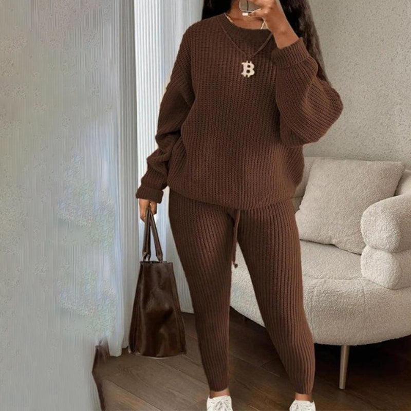 Women’s Loose Fit Top & Solid Color Pants 2-Piece Set