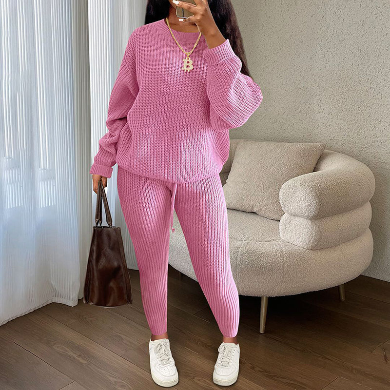 Women’s Loose Fit Top & Solid Color Pants 2-Piece Set