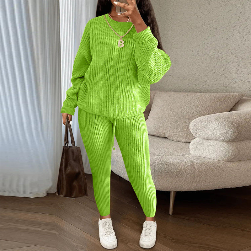 Women’s Loose Fit Top & Solid Color Pants 2-Piece Set