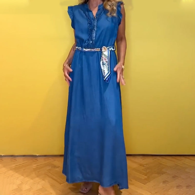 Women's Ruffled V-Neck Sleeveless Dress