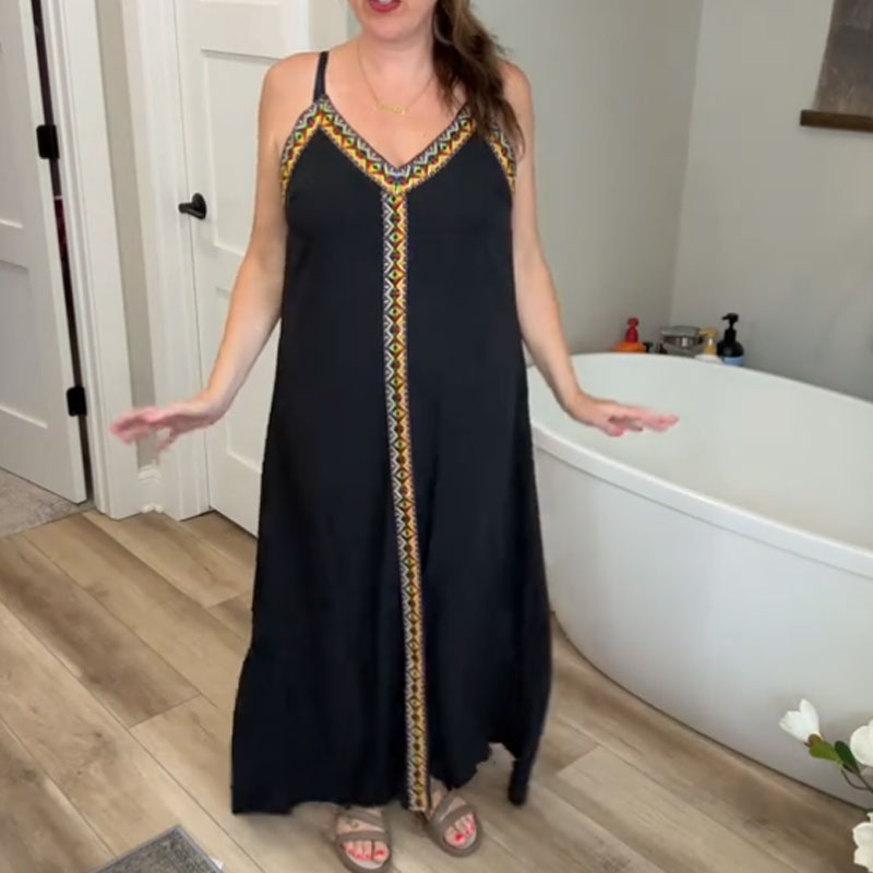 Women's Bohemian V-Neck Casual Spaghetti Straps Dress