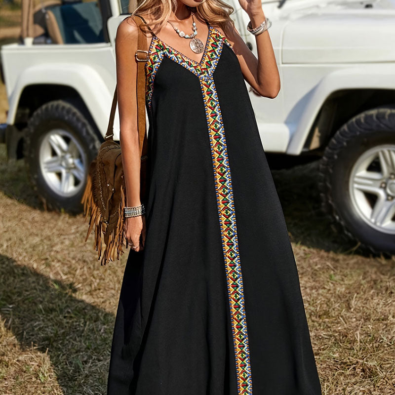 Women's Bohemian V-Neck Casual Spaghetti Straps Dress