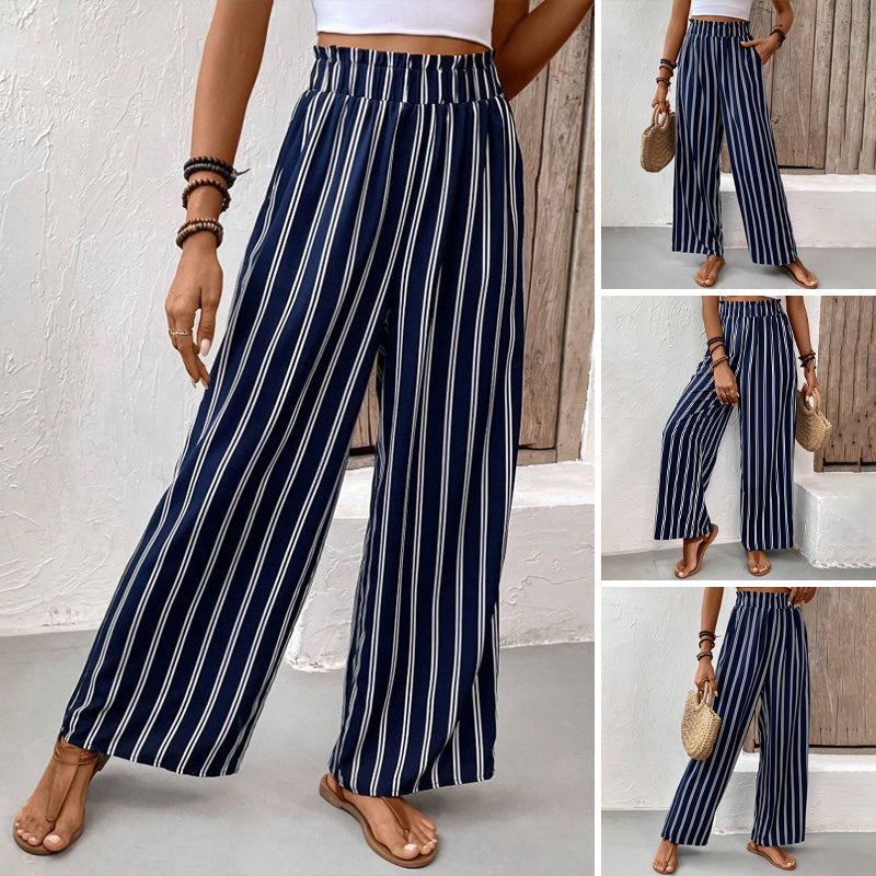 Women's High-Waisted Striped Wide-Leg Pants