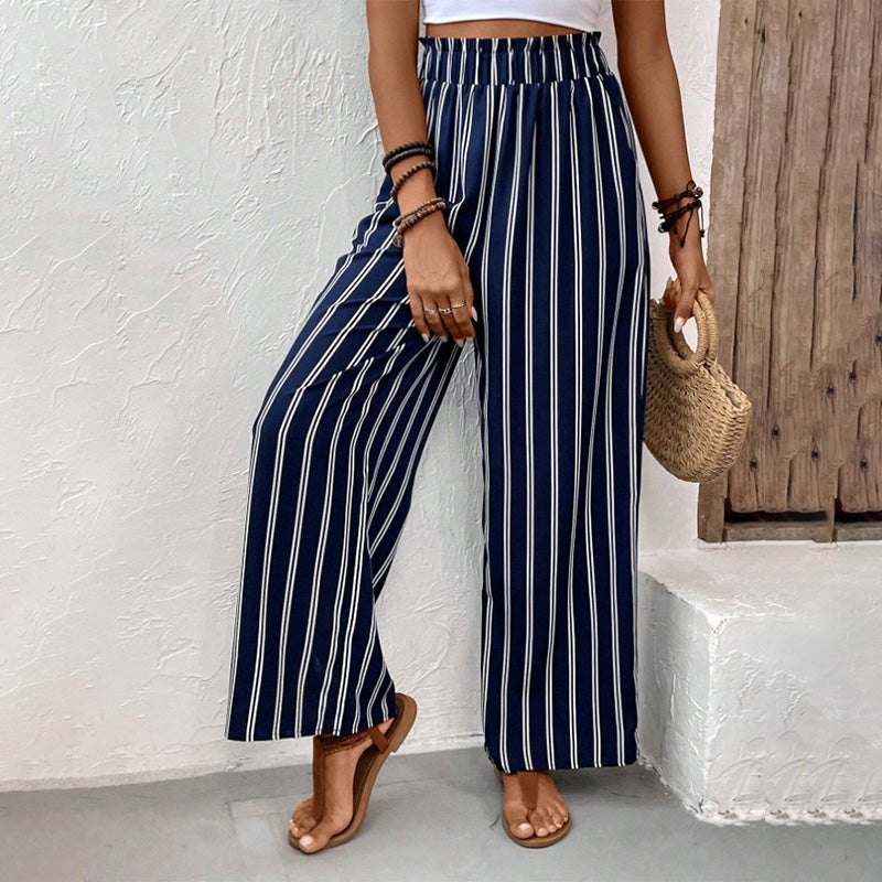 Women's High-Waisted Striped Wide-Leg Pants
