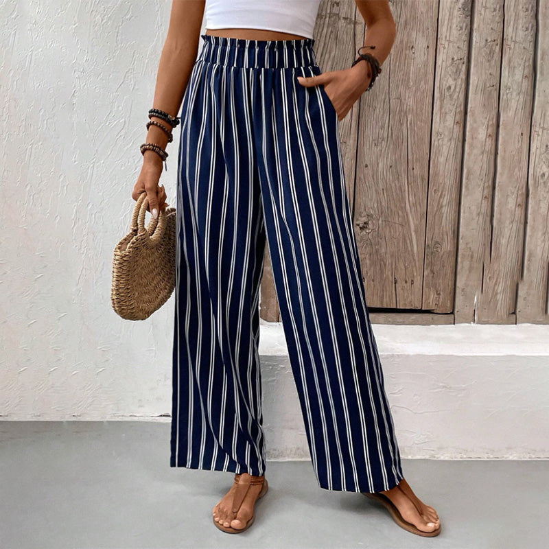 Women's High-Waisted Striped Wide-Leg Pants