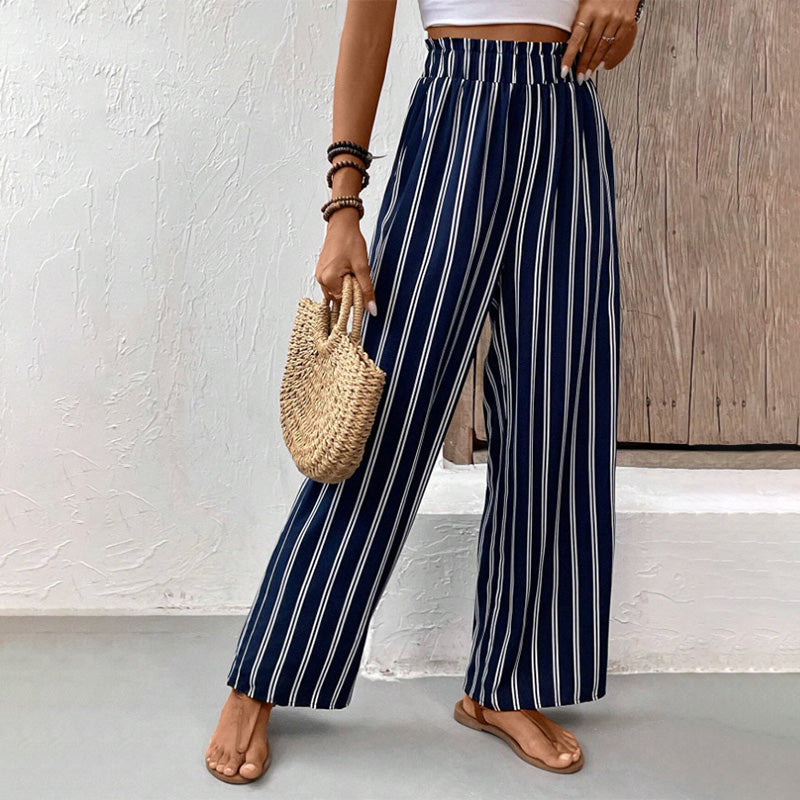 Women's High-Waisted Striped Wide-Leg Pants