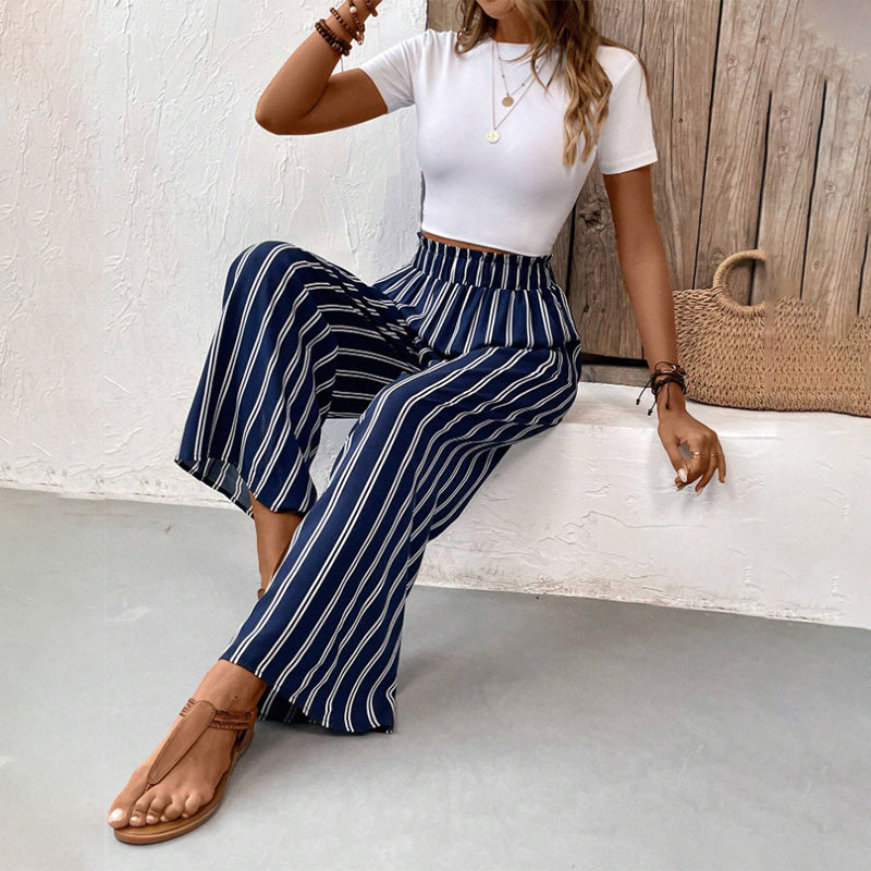 Women's High-Waisted Striped Wide-Leg Pants