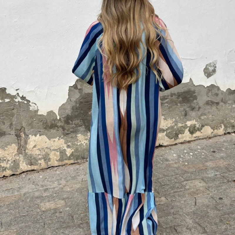 Women's V-Neck Long Sleeve Striped Dress