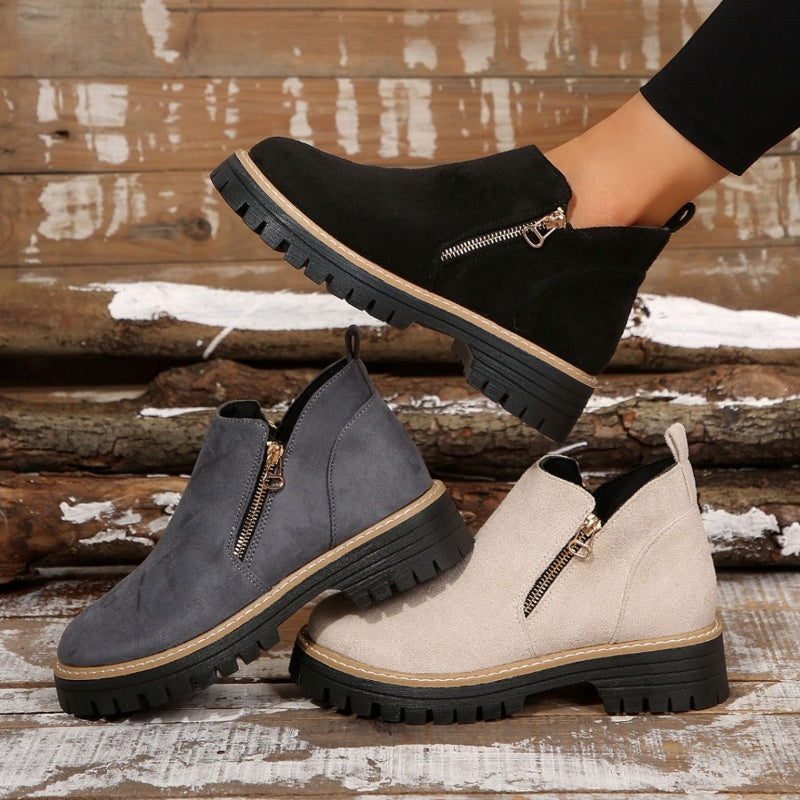 🎉Seasonal Sale: 50% Off✨Women's Round-Toe Ankle Boots with Side Zipper