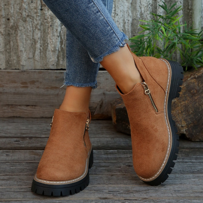 🎉Seasonal Sale: 50% Off✨Women's Round-Toe Ankle Boots with Side Zipper