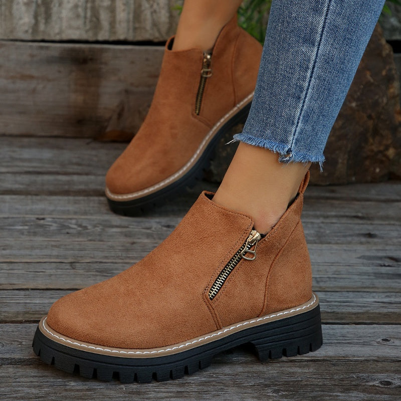 🎉Seasonal Sale: 50% Off✨Women's Round-Toe Ankle Boots with Side Zipper