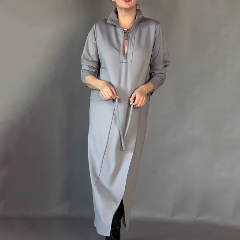 Women's Elegant Long Sleeve Drawstring Waist Dress