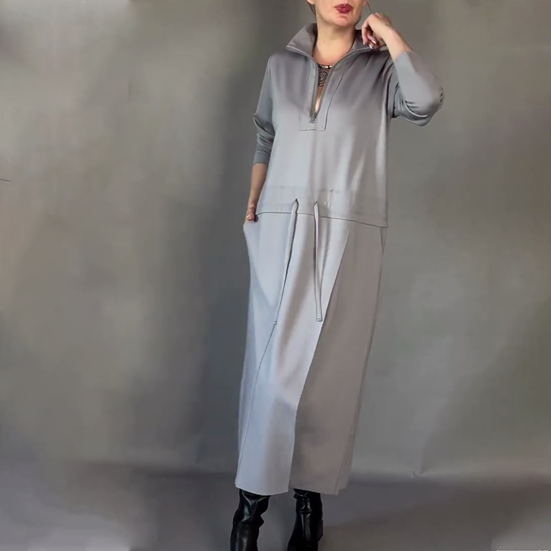 Women's Elegant Long Sleeve Drawstring Waist Dress