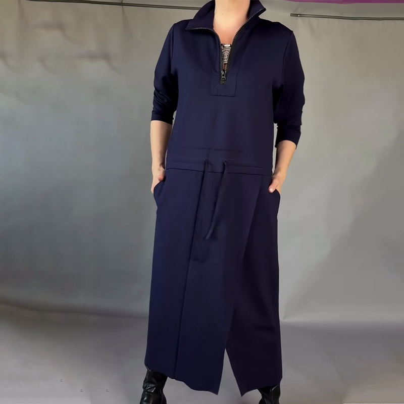 Women's Elegant Long Sleeve Drawstring Waist Dress
