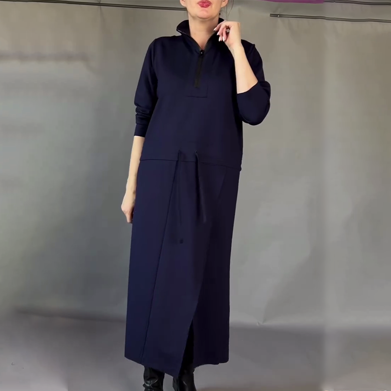 Women's Elegant Long Sleeve Drawstring Waist Dress