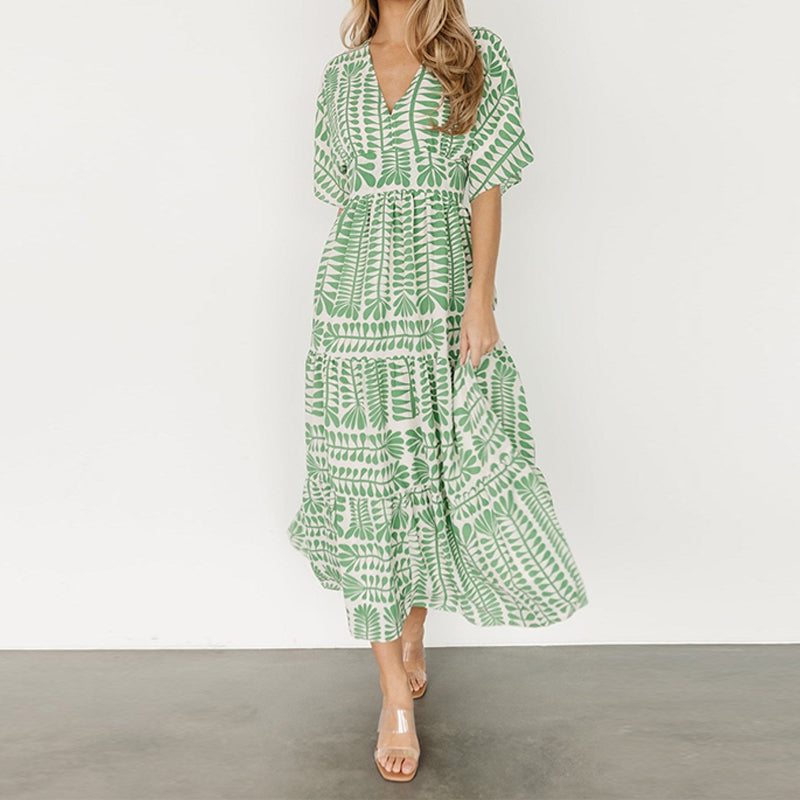 Women’s V-Neck A-Line Flowy Dress