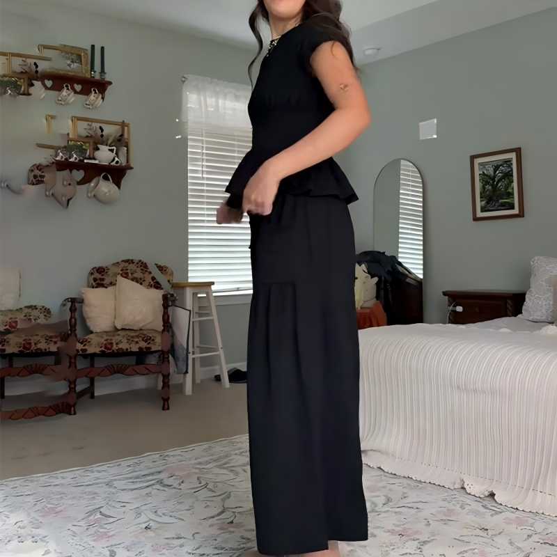 💜 LAST DAY PROMOTION - 50%OFF 💜 Women’s Pleated Top & Wide-Leg Pants Set