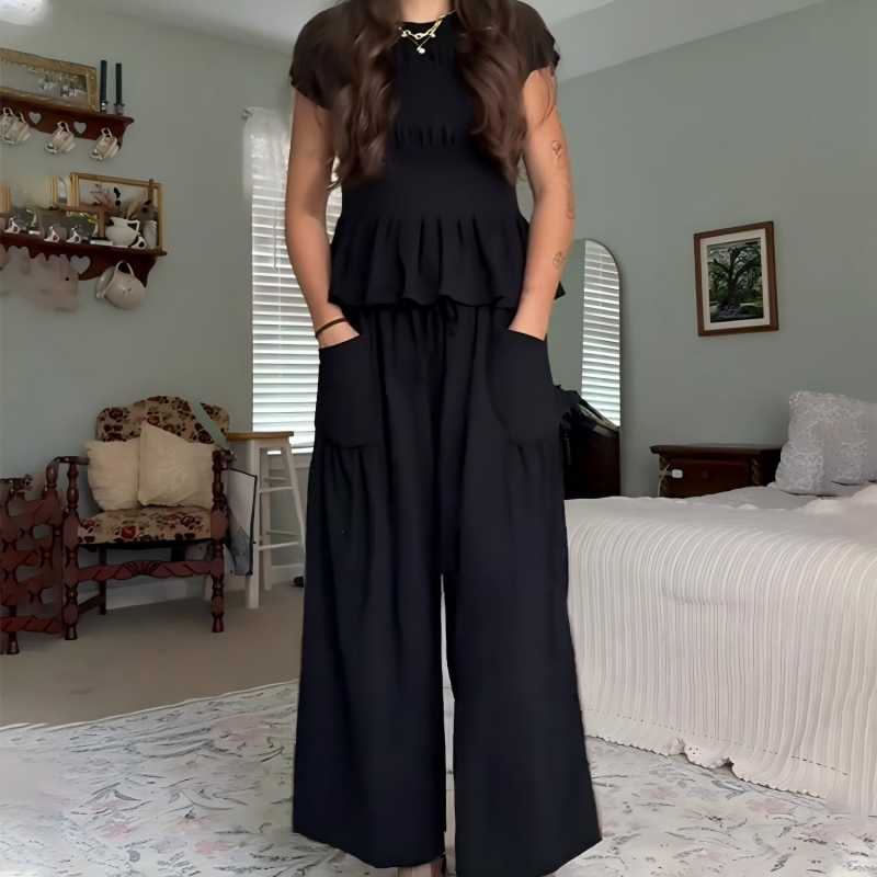 💜 LAST DAY PROMOTION - 50%OFF 💜 Women’s Pleated Top & Wide-Leg Pants Set