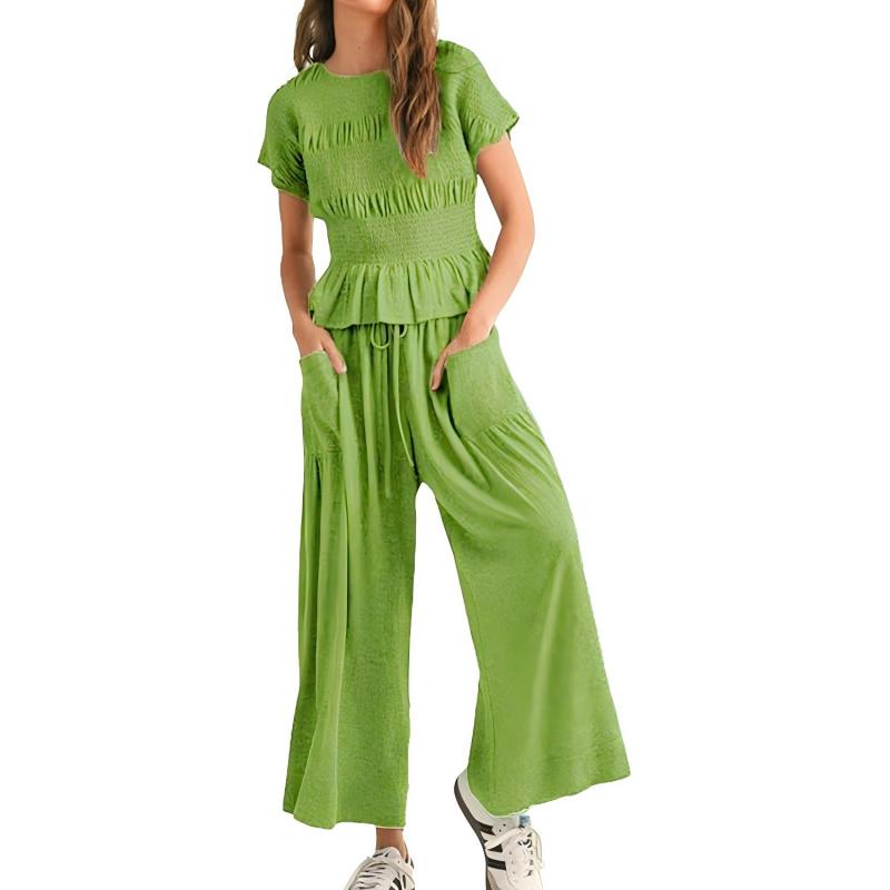 💜 LAST DAY PROMOTION - 50%OFF 💜 Women’s Pleated Top & Wide-Leg Pants Set