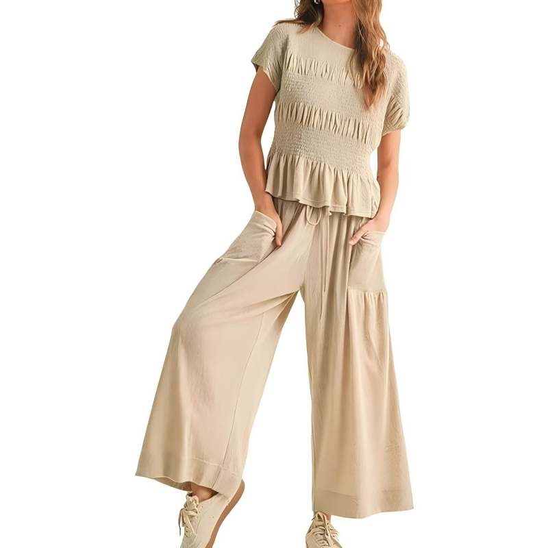 💜 LAST DAY PROMOTION - 50%OFF 💜 Women’s Pleated Top & Wide-Leg Pants Set