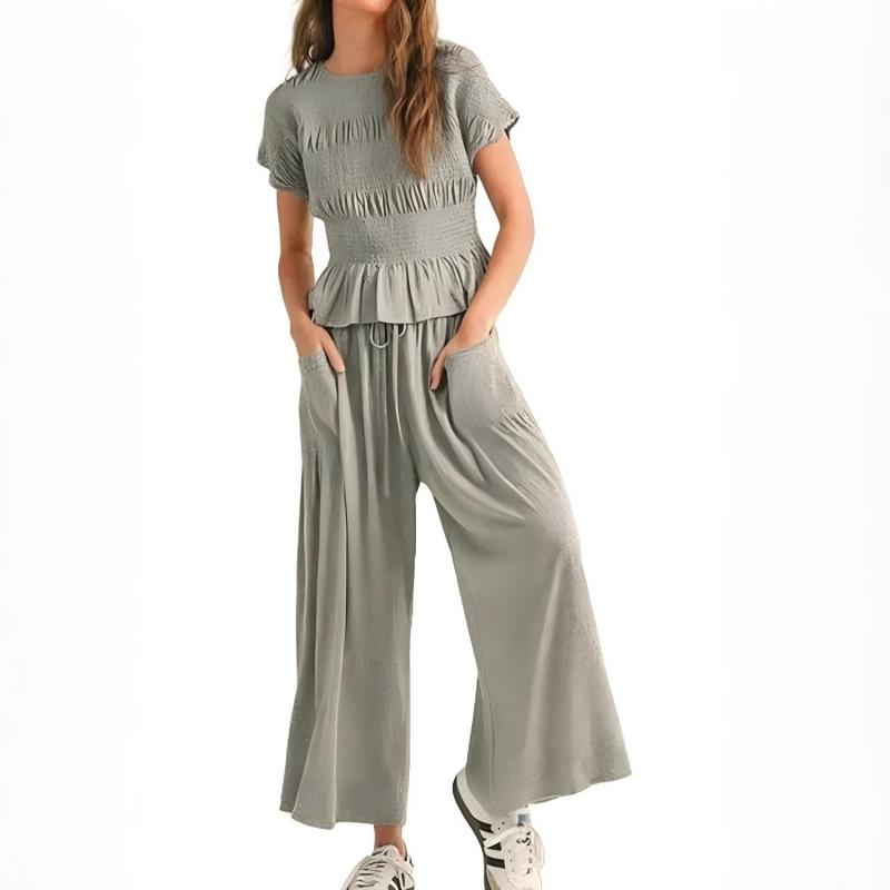 💜 LAST DAY PROMOTION - 50%OFF 💜 Women’s Pleated Top & Wide-Leg Pants Set