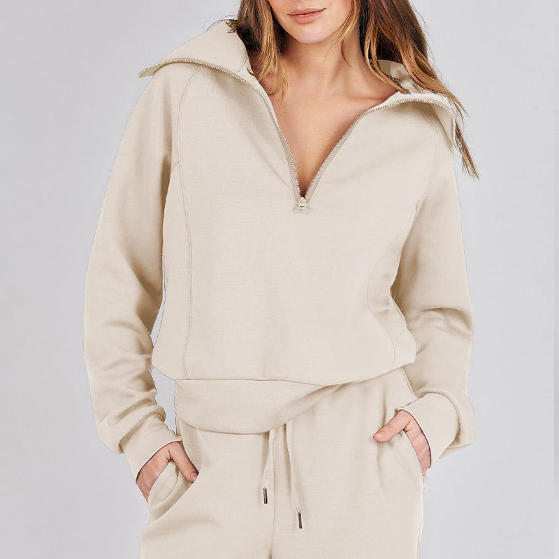Casual Zipper Long Sleeve Top &Pants Two-Piece Set