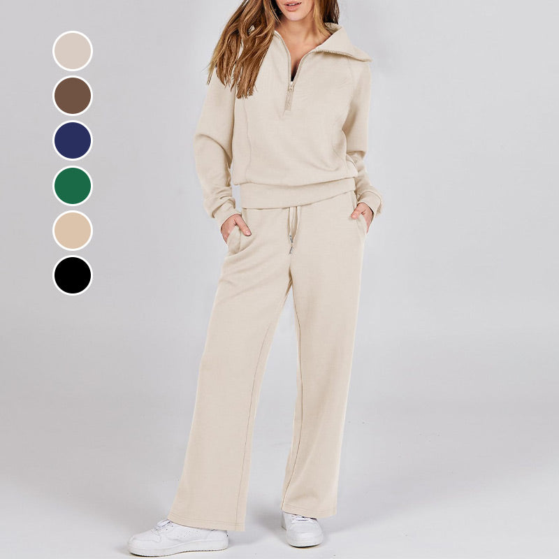 Casual Zipper Long Sleeve Top &Pants Two-Piece Set