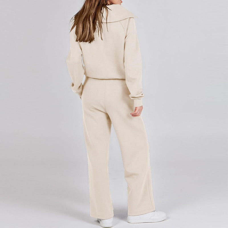 Casual Zipper Long Sleeve Top &Pants Two-Piece Set