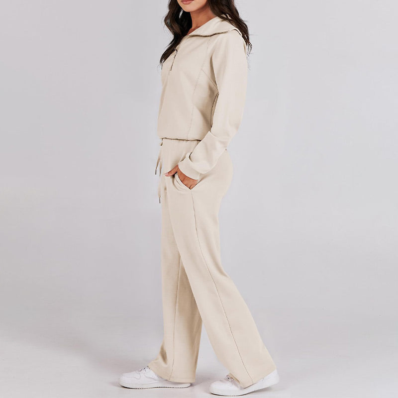 Casual Zipper Long Sleeve Top &Pants Two-Piece Set