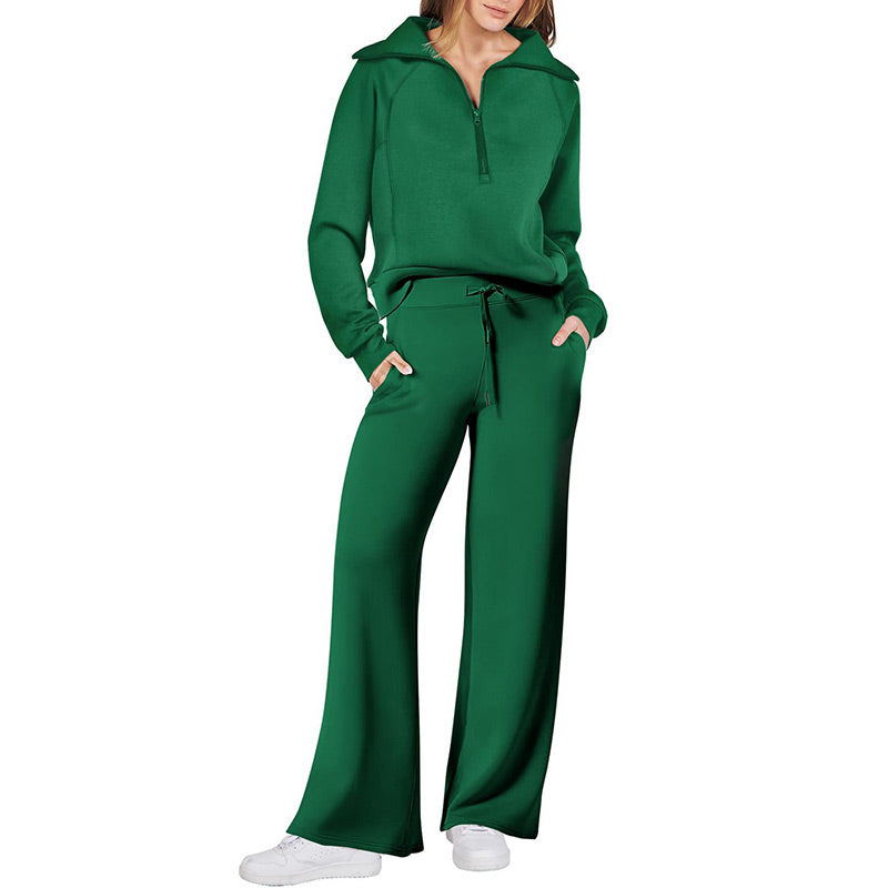 Casual Zipper Long Sleeve Top &Pants Two-Piece Set