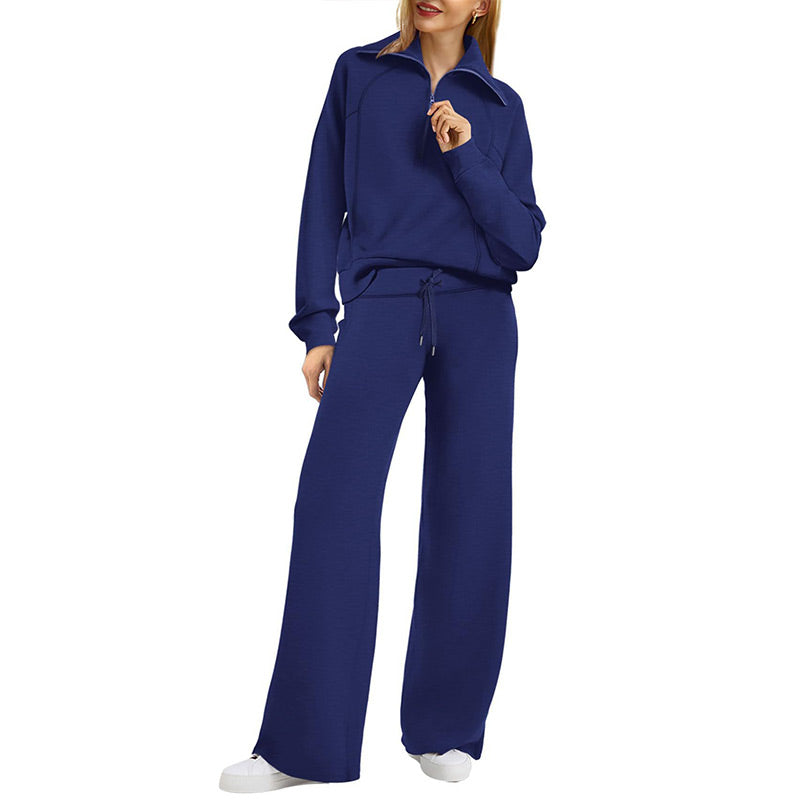 Casual Zipper Long Sleeve Top &Pants Two-Piece Set