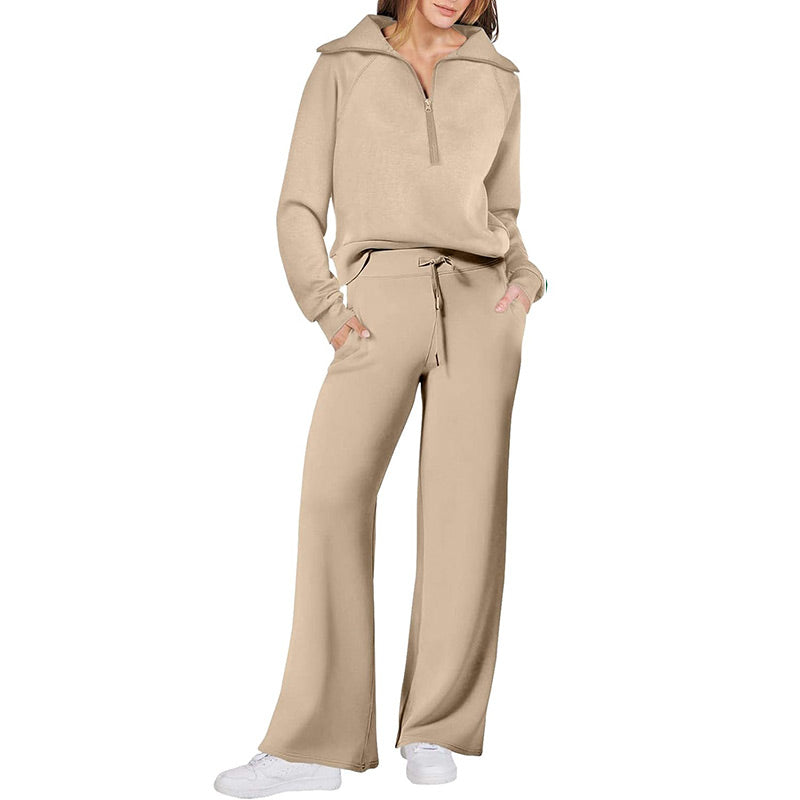 Casual Zipper Long Sleeve Top &Pants Two-Piece Set