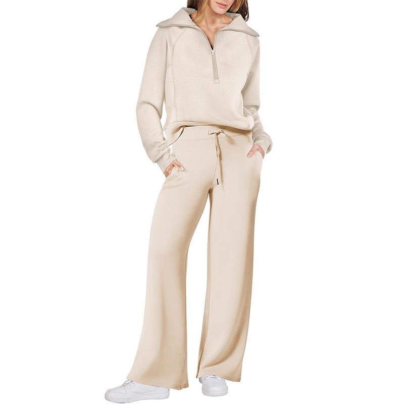 Casual Zipper Long Sleeve Top &Pants Two-Piece Set