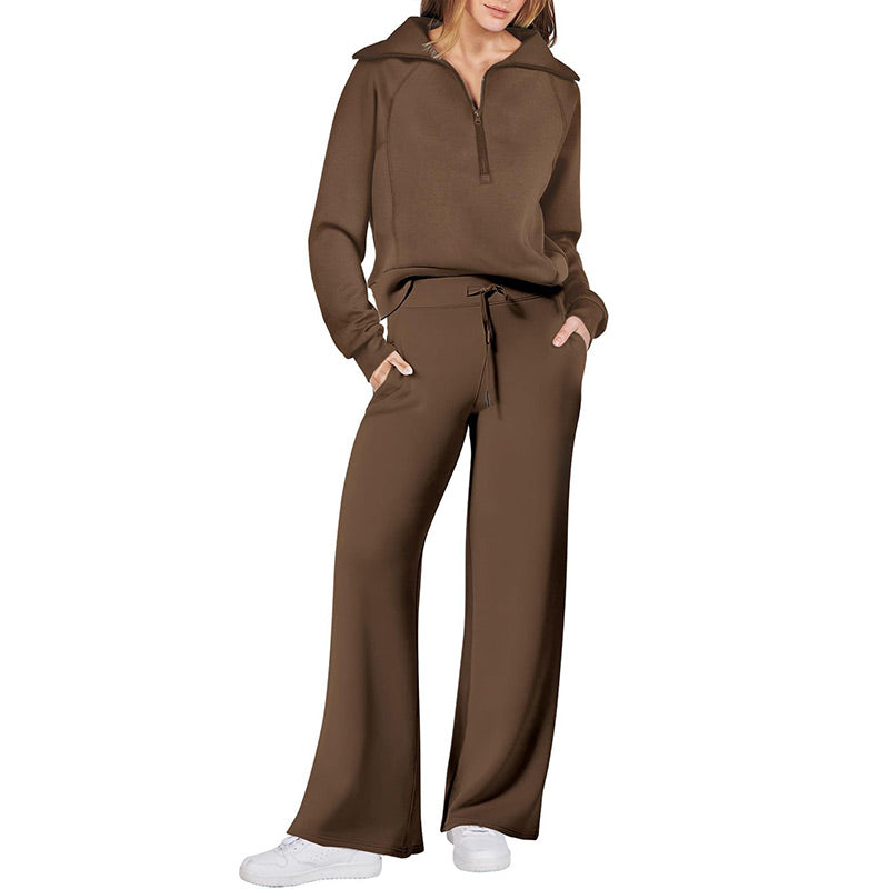Casual Zipper Long Sleeve Top &Pants Two-Piece Set