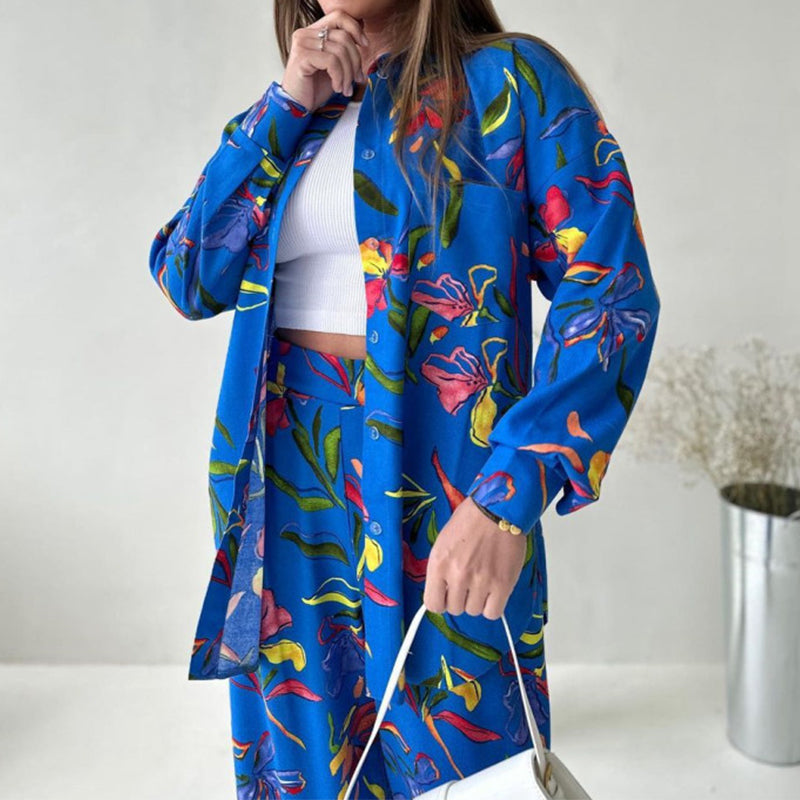 💜 LAST DAY PROMOTION - 50%OFF 💜Floral Print Shirt & Wide-Leg Pants Set