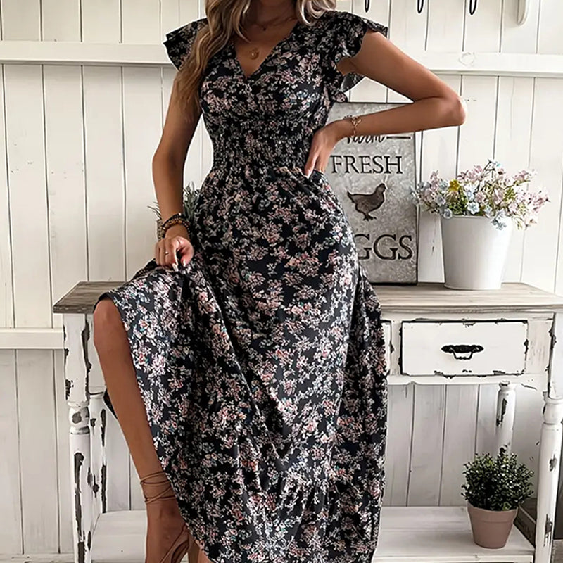 Flowy V-Neck Floral Maxi Dress