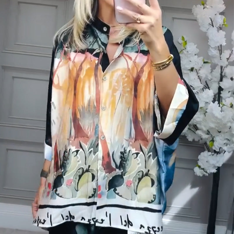 Loose Printed Shirt & Wide-Leg Pants 2-Piece Set