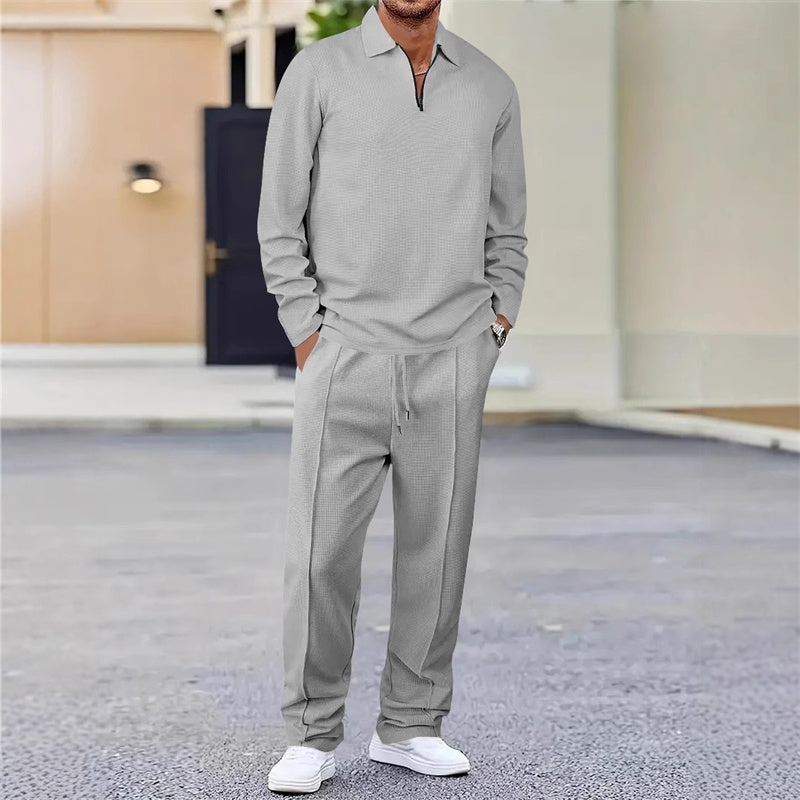🎉Huge 50% OFF🎉Men’s Waffle Knit Sweatshirt & Straight-Leg Pants Set