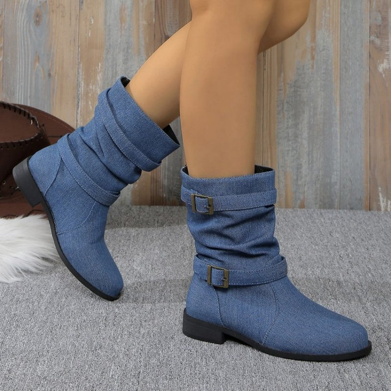 Women's Denim Buckle Strap Ankle Boots