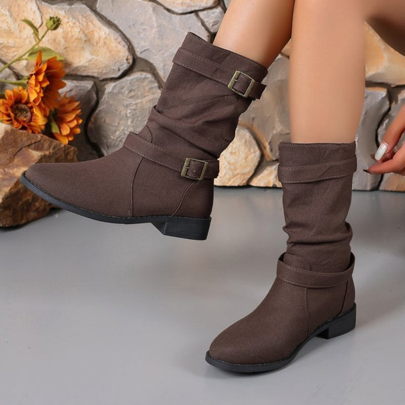 Women's Denim Buckle Strap Ankle Boots