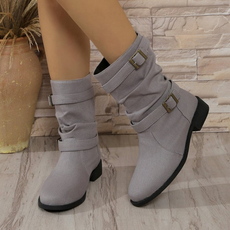 Women's Denim Buckle Strap Ankle Boots