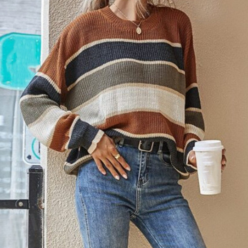 Women's Loose Striped Long-Sleeve Sweater