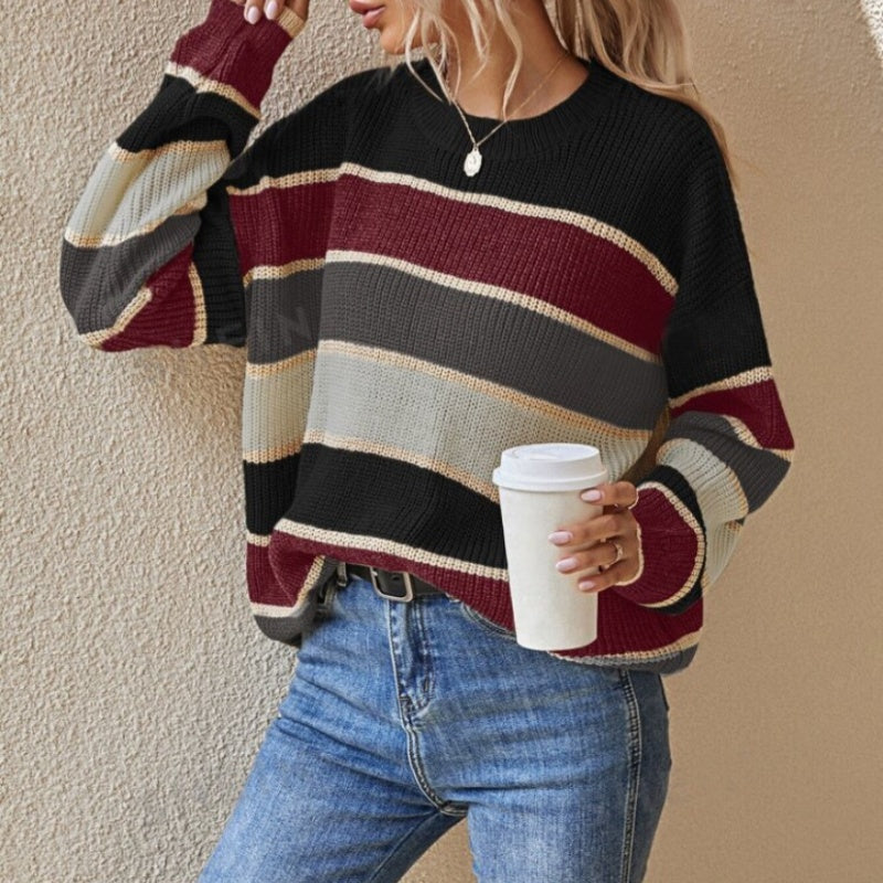 Women's Loose Striped Long-Sleeve Sweater