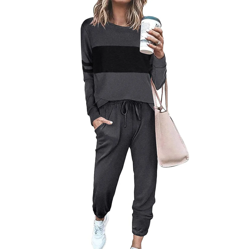 Women's Casual Color Blocking Tops & Pants 2-Piece Set