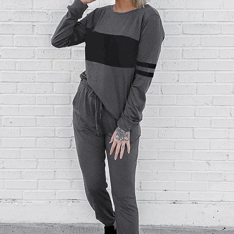 Women's Casual Color Blocking Tops & Pants 2-Piece Set