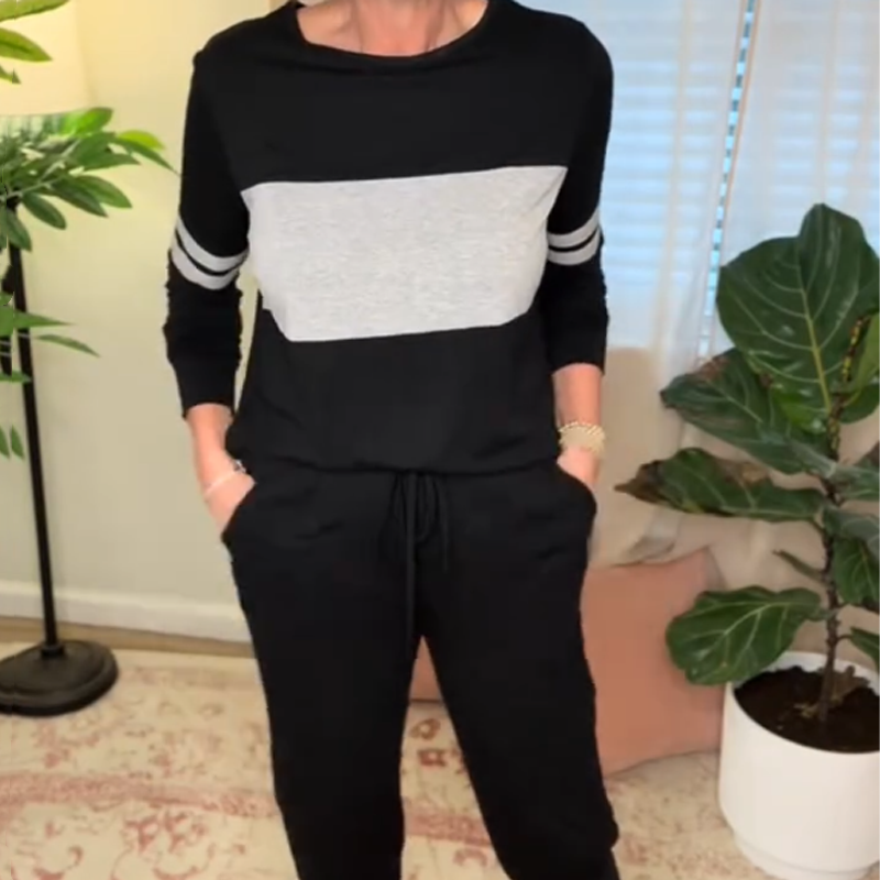 Women's Casual Color Blocking Tops & Pants 2-Piece Set