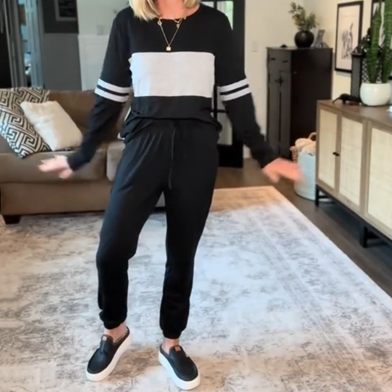 Women's Casual Color Blocking Tops & Pants 2-Piece Set